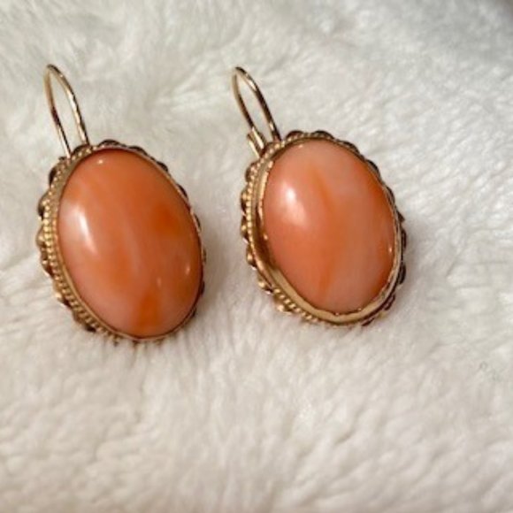 Jewelry - Italian Rare Pink Coral Dangling Pierced Earrings